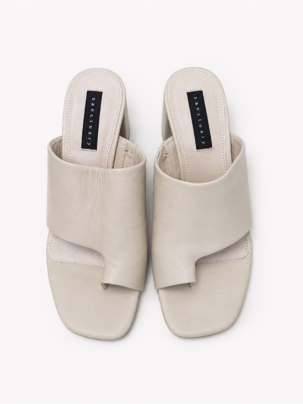 Sanctuary Beige Cream Leather Asymmetrical Open-Toe Mules